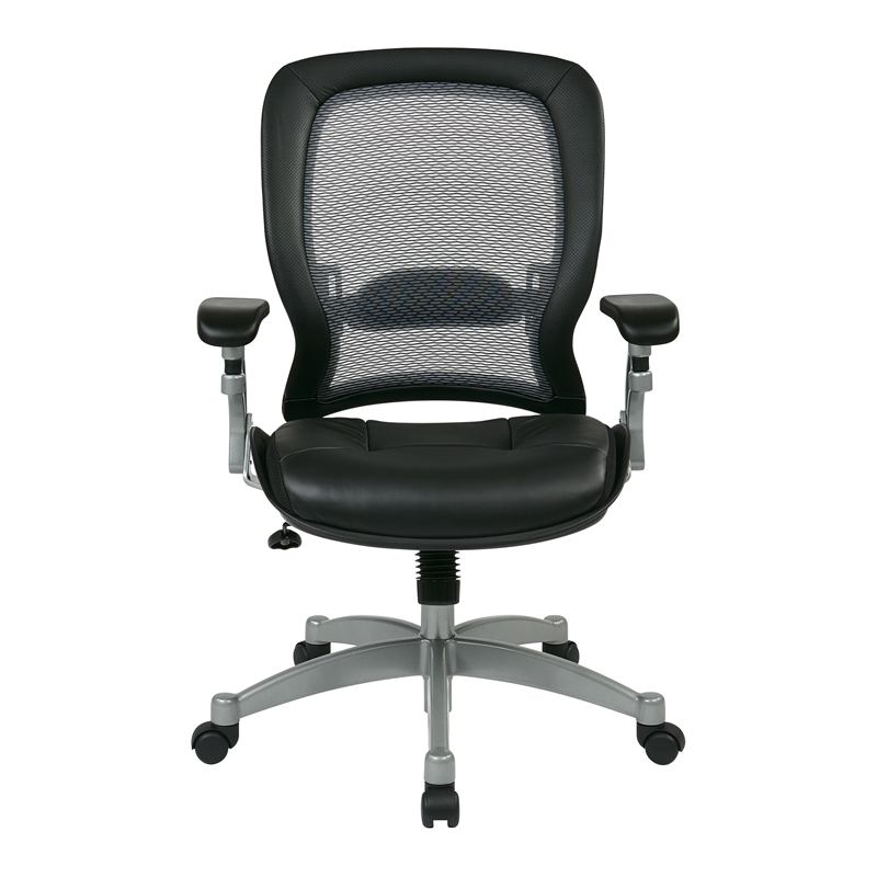 Office Star SPACE Air Grid Leather Office Chair in Black and Platinum