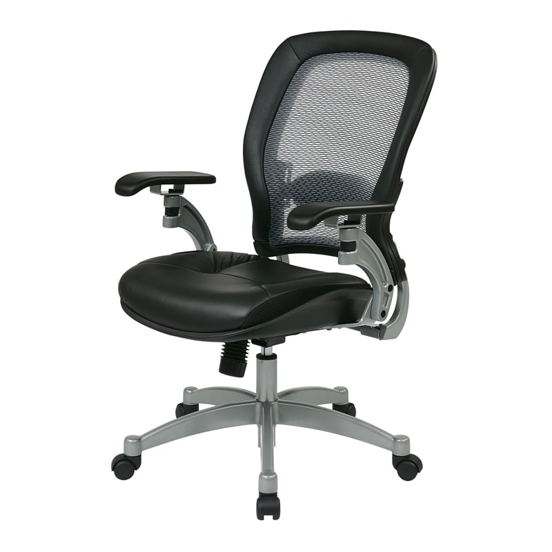 Office Star SPACE Air Grid Leather Office Chair in Black and Platinum