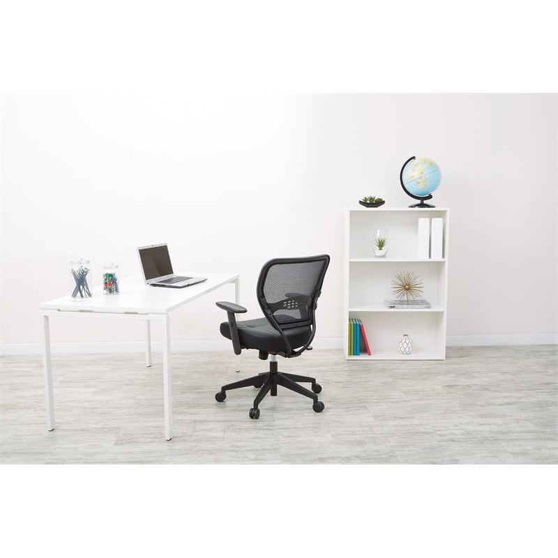 Professional Dark Air Grid Back Managers Office Chair Black Eco Leather Seat