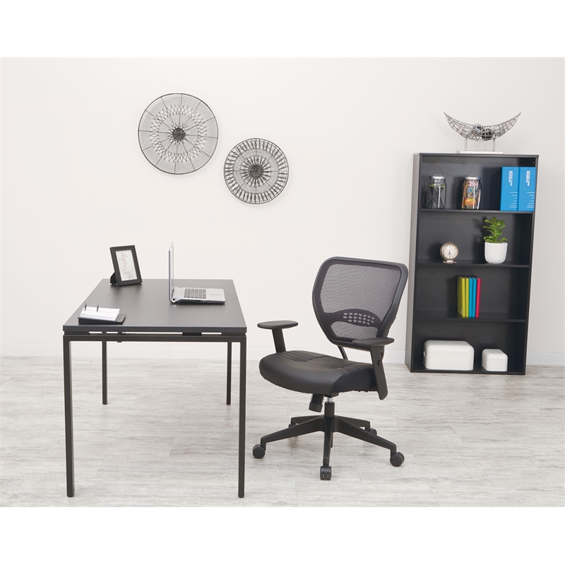 Professional Dark Air Grid Back Managers Office Chair Black Eco Leather Seat