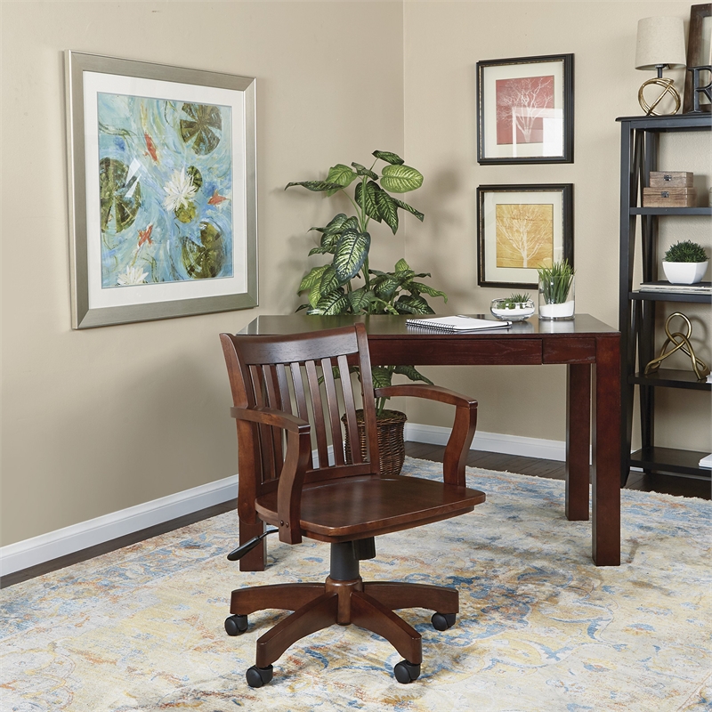 Deluxe Wood Banker's Office Chair with Wood Seat in Espresso