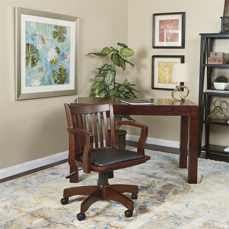 Deluxe Wood Bankers Chair with Vinyl Padded Seat in Espresso and Black Vinyl
