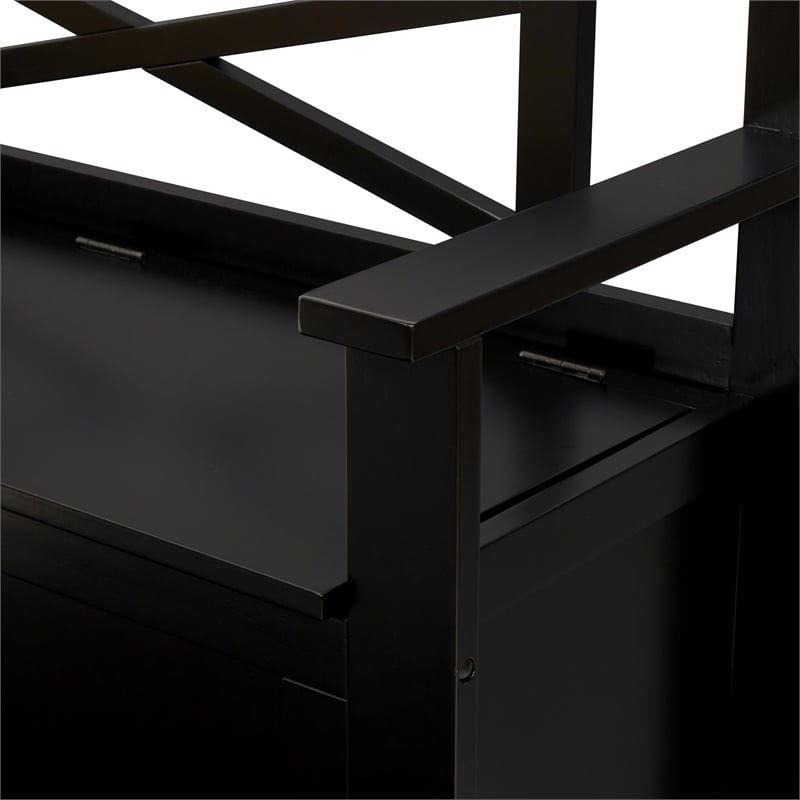 Metro Entry Way Bench with Black finish Solid Wood and Veneer