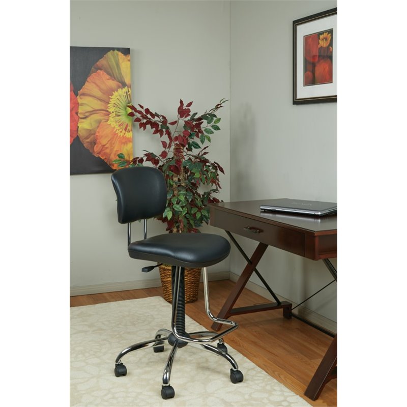 Chrome and Black Drafting Vinyl Economical Chair with Footrest
