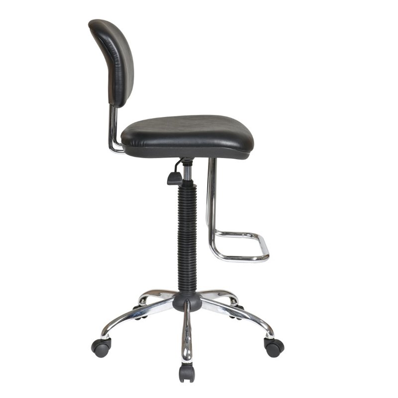 Chrome and Black Drafting Vinyl Economical Chair with Footrest