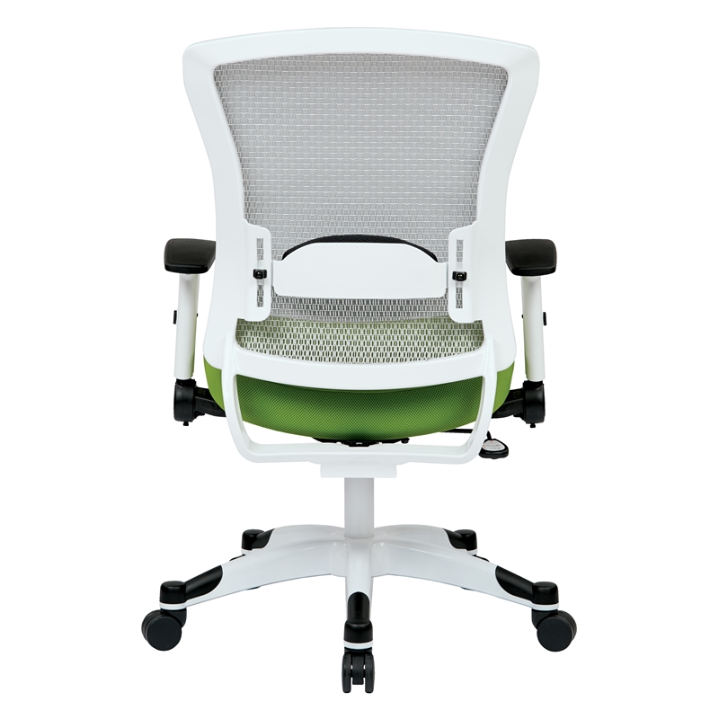 SPACE White Frame Managers Green Chair  Padded Mesh Seat and Back with Flip Arms