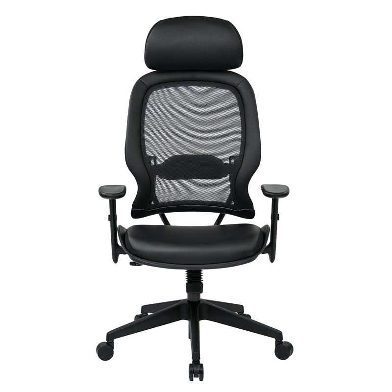 Professional Air Grid Black Chair with Bonded Leather Seat  Adjustable Headrest