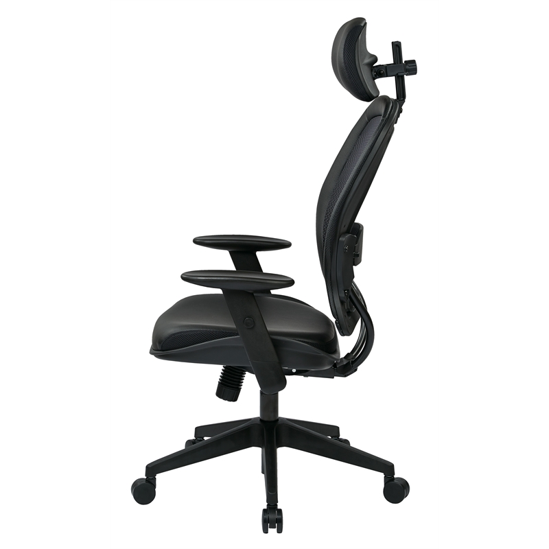 Professional Air Grid Black Chair with Bonded Leather Seat  Adjustable Headrest