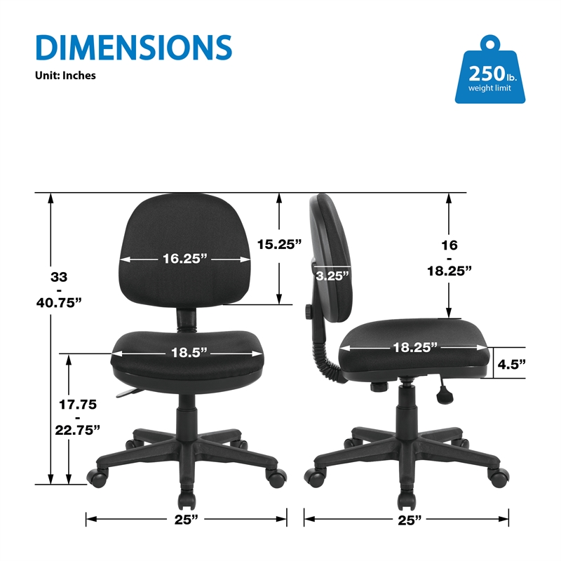 Black Fabric Sculptured Task Chair without Arms