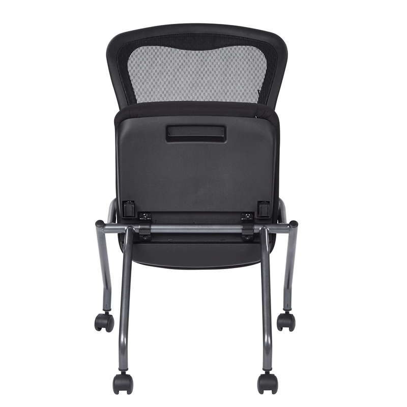 Set of 2 Deluxe Armless Folding Chair with ProGrid Black in Coal Black Fabric