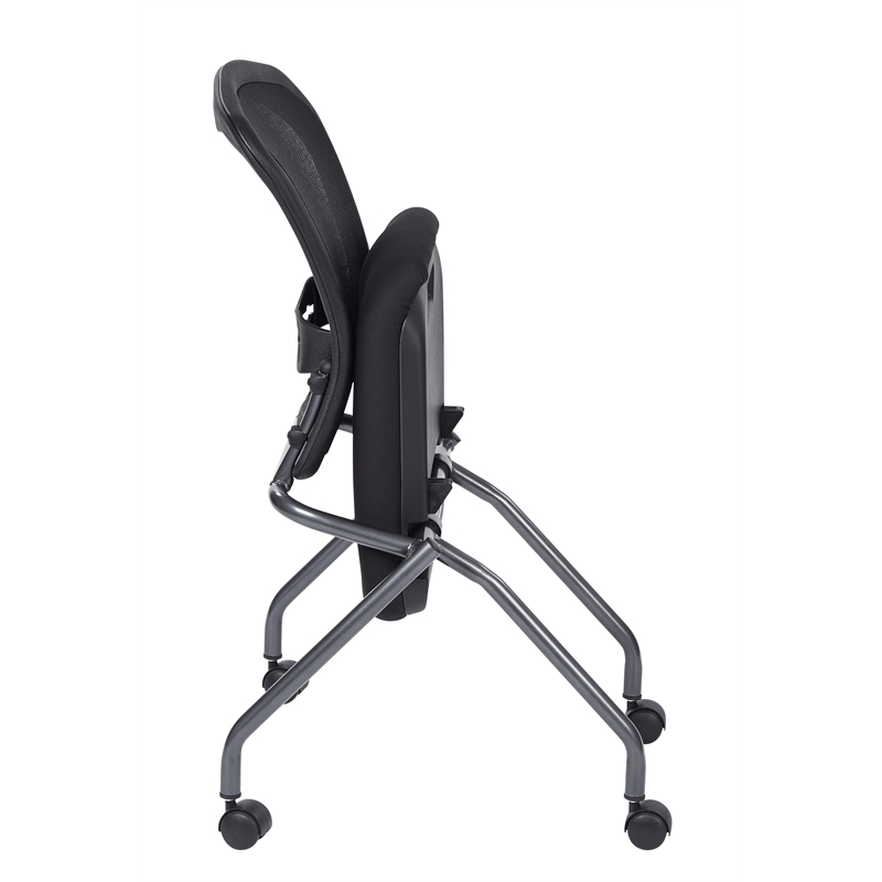 Set of 2 Deluxe Armless Folding Chair with ProGrid Black in Coal Black Fabric