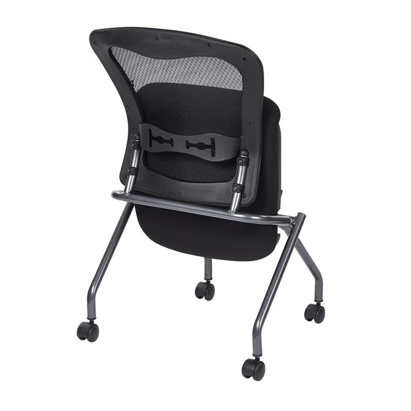 Set of 2 Deluxe Armless Folding Chair with ProGrid Black in Coal Black Fabric