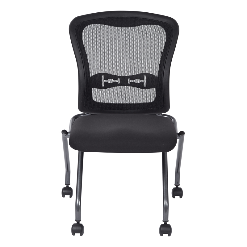 Set of 2 Deluxe Armless Folding Chair with ProGrid Black in Coal Black Fabric