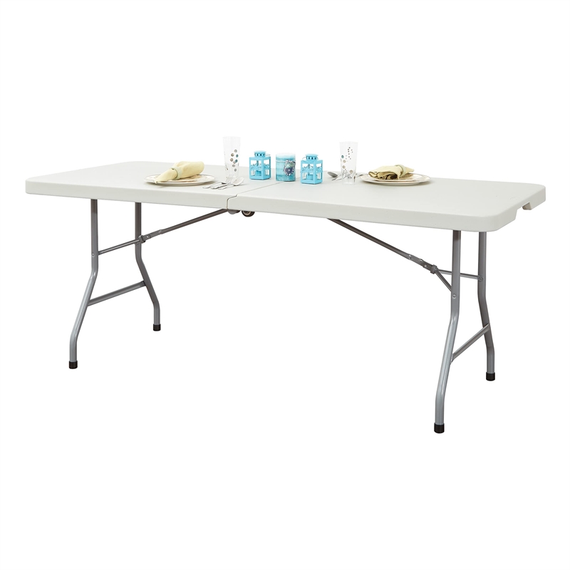 6 foot Resin Multi Purpose Center Light Gray Fold Table with Wheels