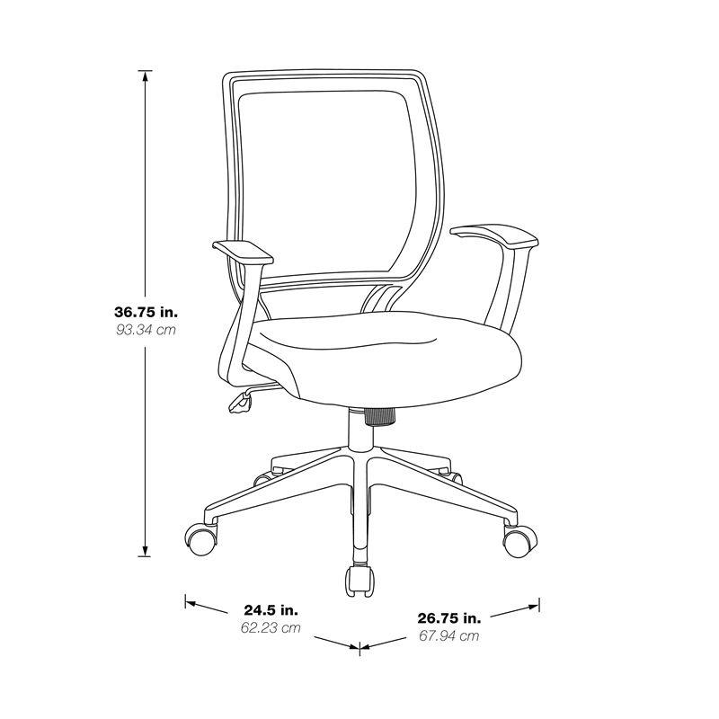 Screen Back Task Office Chair with T Arms in Gray Fabric Seat