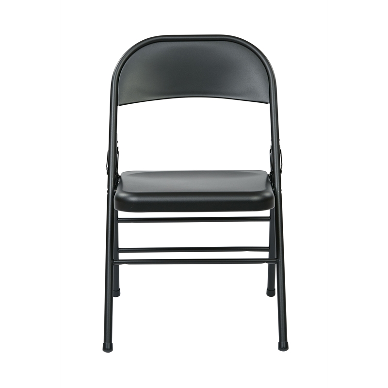 OSP Home Furnishings Folding Chair with Metal Seat and Back in Black