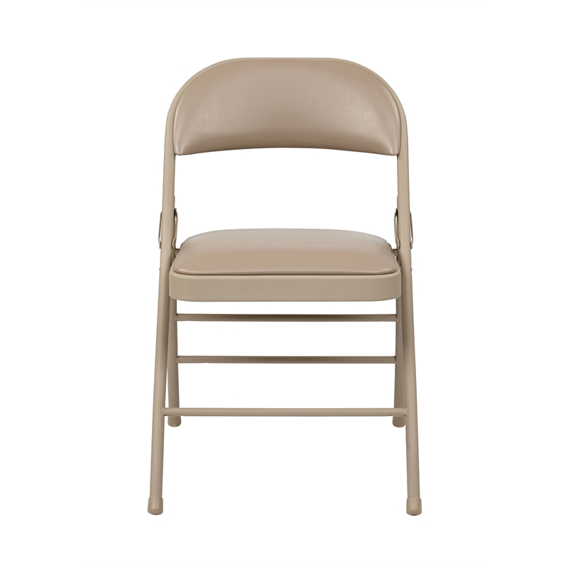 Set of 4 Folding Chair with Vinyl Seat in Tan Beige