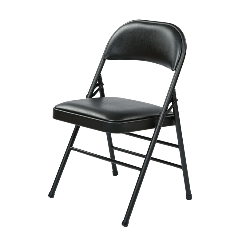Set of 4 Folding Chair with Vinyl Seat in Black