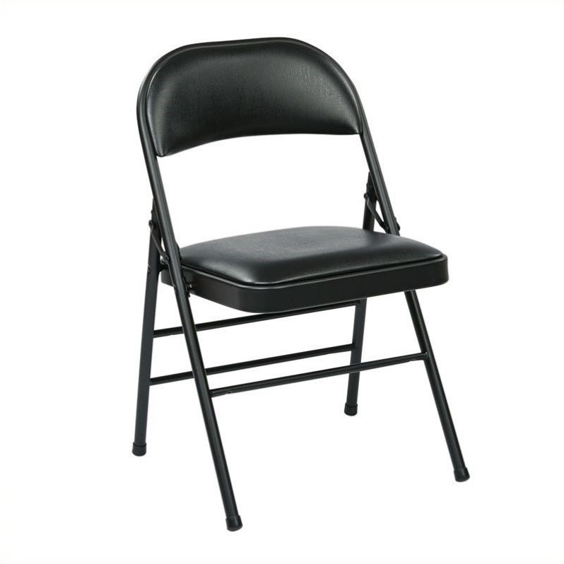 Set of 4 Folding Chair with Vinyl Seat in Black