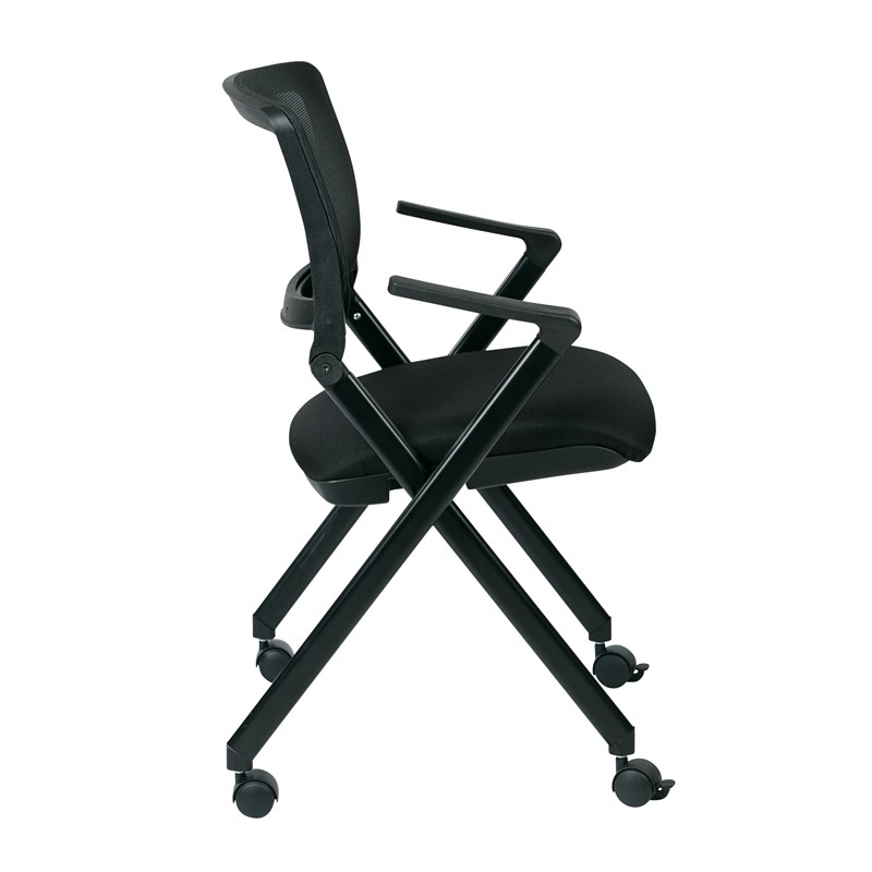 Mesh Back Folding Chair in Black Fabric (Set of 2)