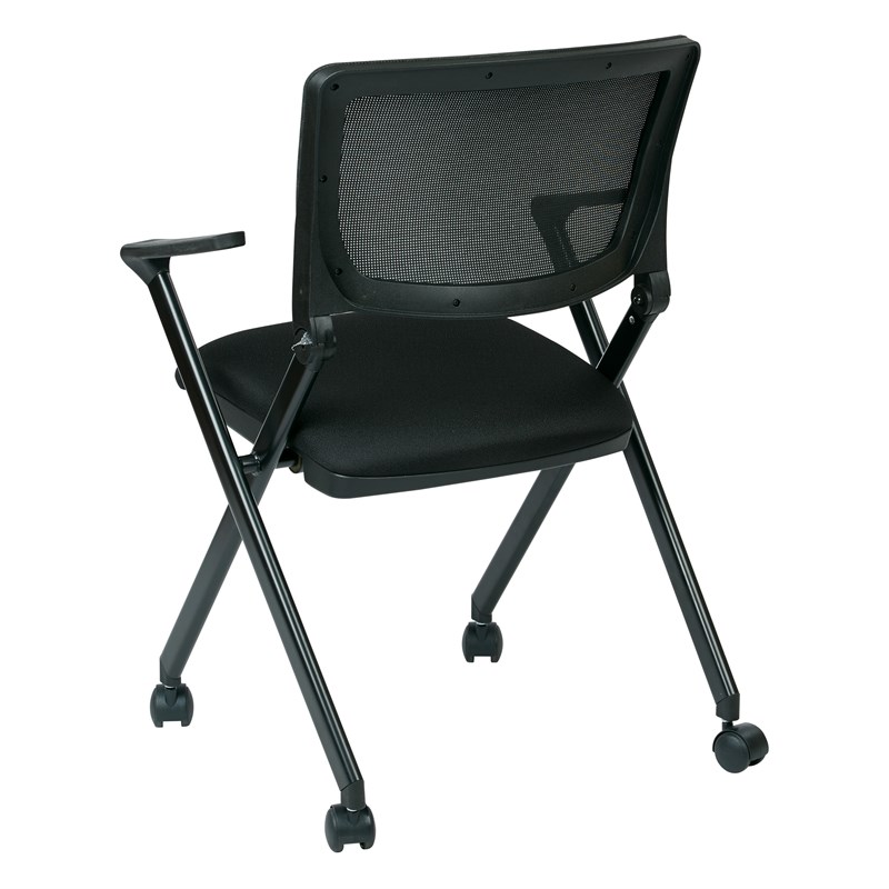Mesh Back Folding Chair in Black Fabric (Set of 2)