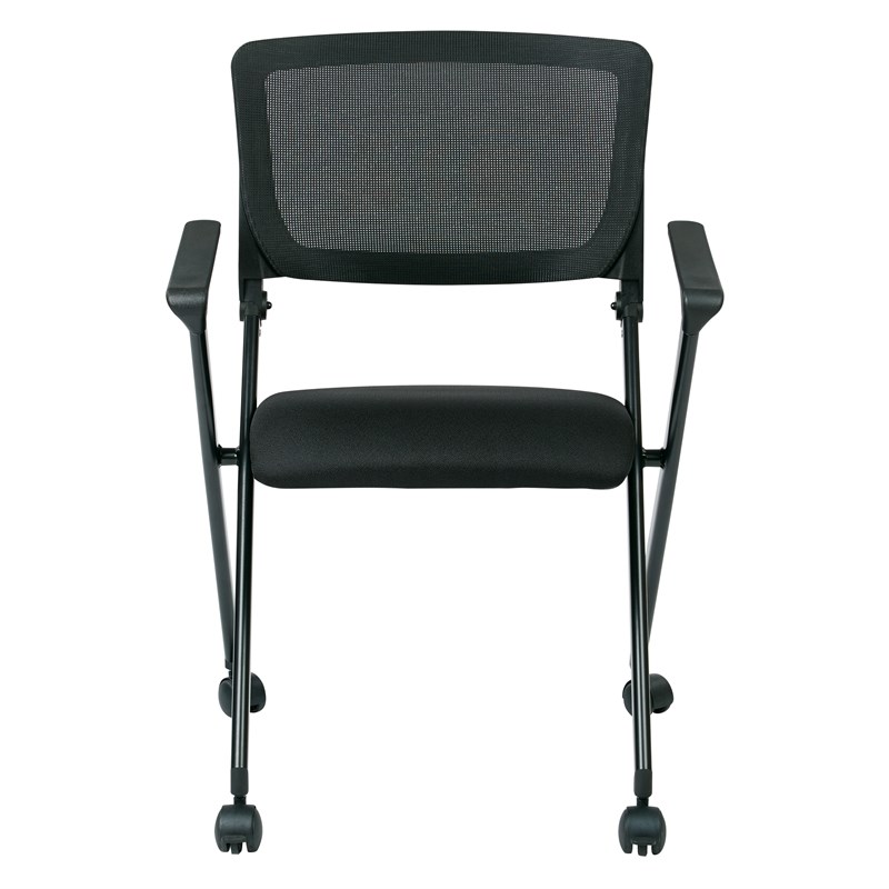 Mesh Back Folding Chair in Black Fabric (Set of 2)