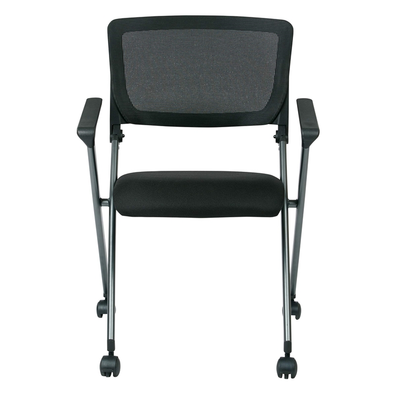 Black Mesh Back Folding Chair in Titanium (Set of 2)