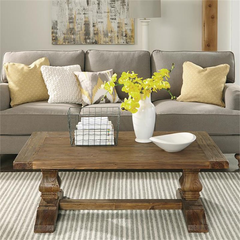 Riverside Furniture Hawthorne Solid Wood Coffee Table in Barnwood Brown