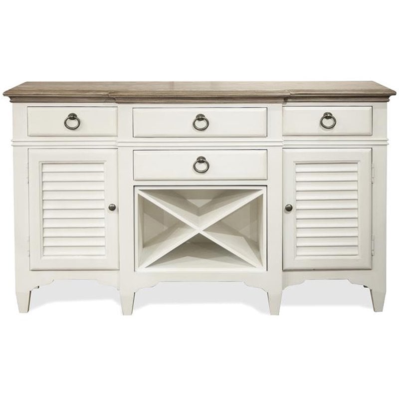 Riverside Furniture Myra Wood Wine Rack Buffet in Natural and Paper White