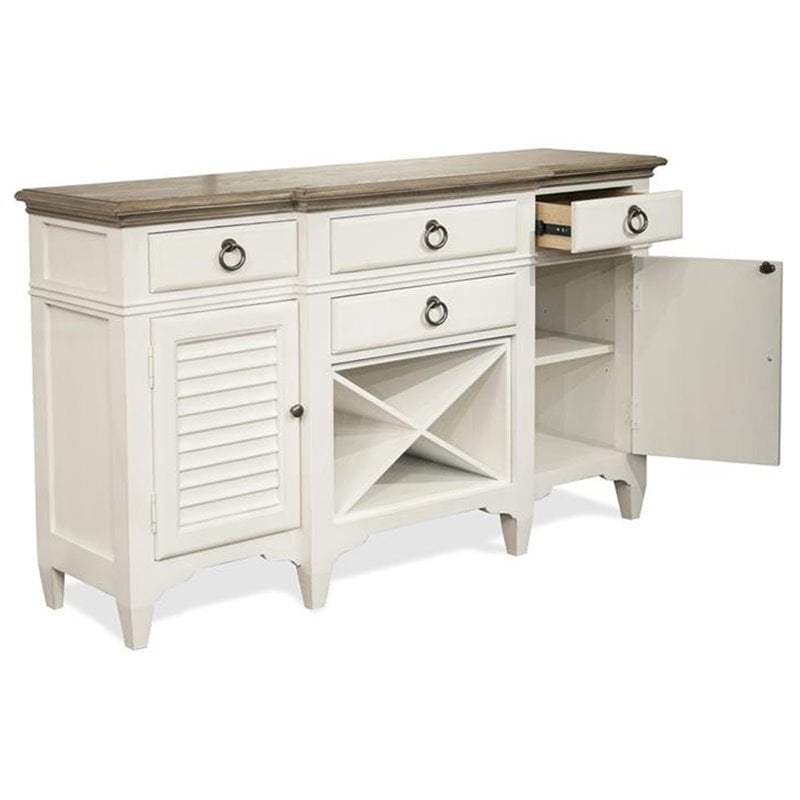 Riverside Furniture Myra Wood Wine Rack Buffet in Natural and Paper White