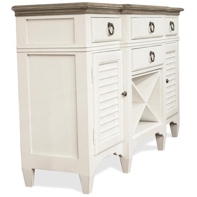 Riverside Furniture Myra Wood Wine Rack Buffet in Natural and Paper White