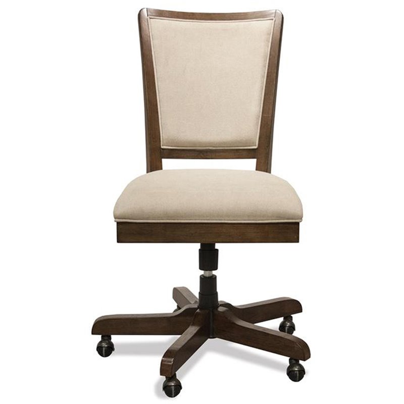 Riverside Furniture Vogue Upholstered Wood Desk Chair in Plymouth Brown Oak