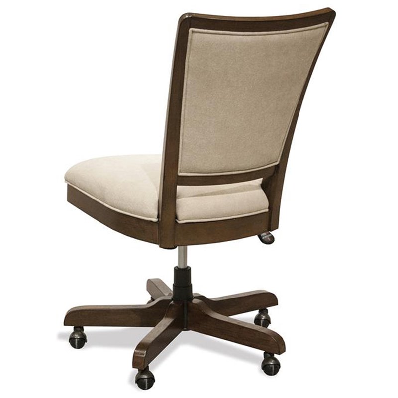 Riverside Furniture Vogue Upholstered Wood Desk Chair in Plymouth Brown Oak