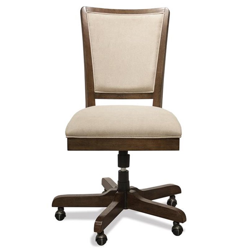 Riverside Furniture Vogue Upholstered Wood Desk Chair in Plymouth Brown Oak