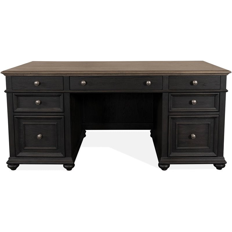 Riverside Furniture Regency Wood Executive Desk in Antique Oak and Matte Black