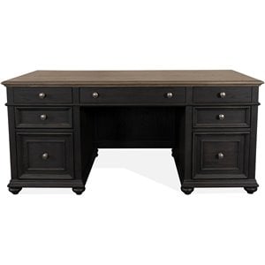 Riverside Furniture Regency Wood Executive Desk in Antique Oak and Matte Black