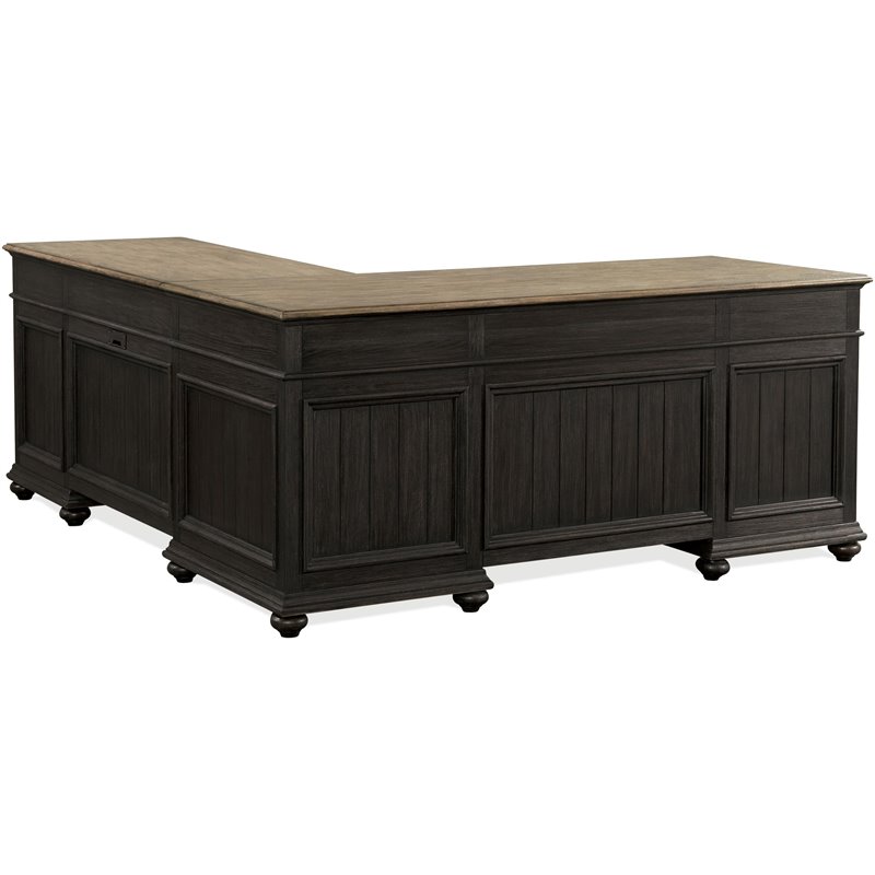 Riverside Furniture Regency L-Shaped Wood Computer Desk in Antique Oak and Black
