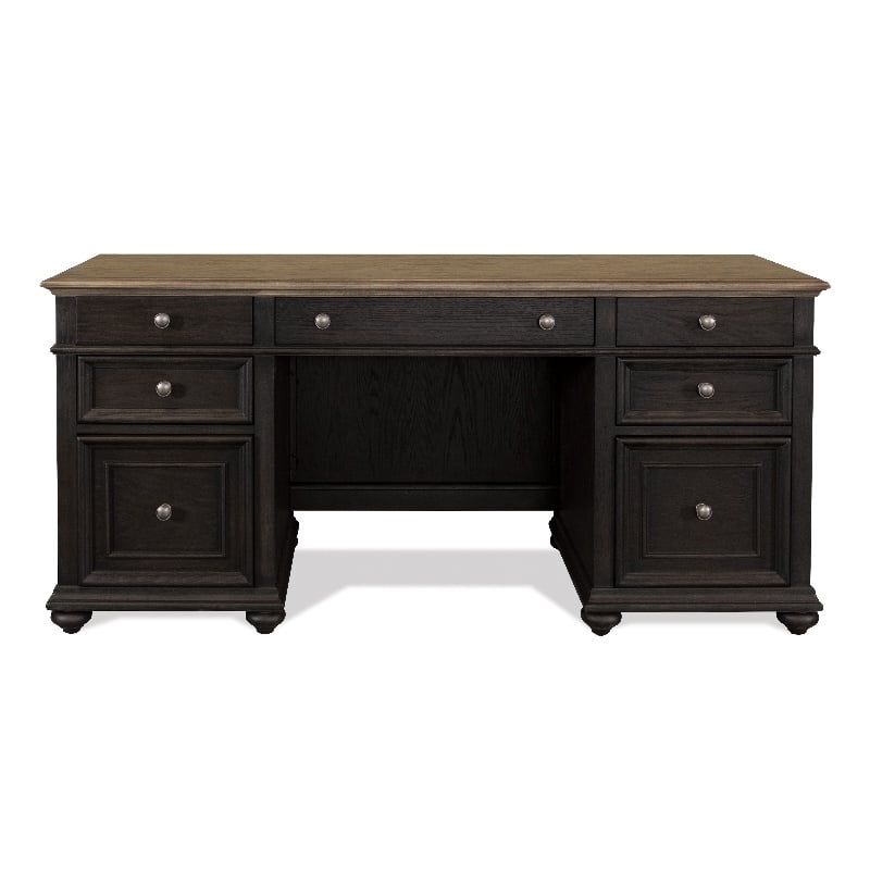 Riverside Furniture Regency Wood Credenza Desk in Antique Oak and Matte Black