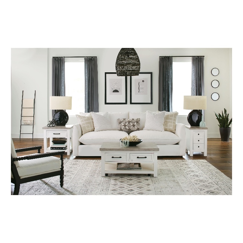 Riverside Furniture Cora Small Wood Coffee Table in Cloud White and Fog Gray