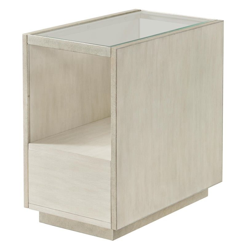 Riverside Furniture Maisie Wood and Glass Chairside Table in Champagne Beige