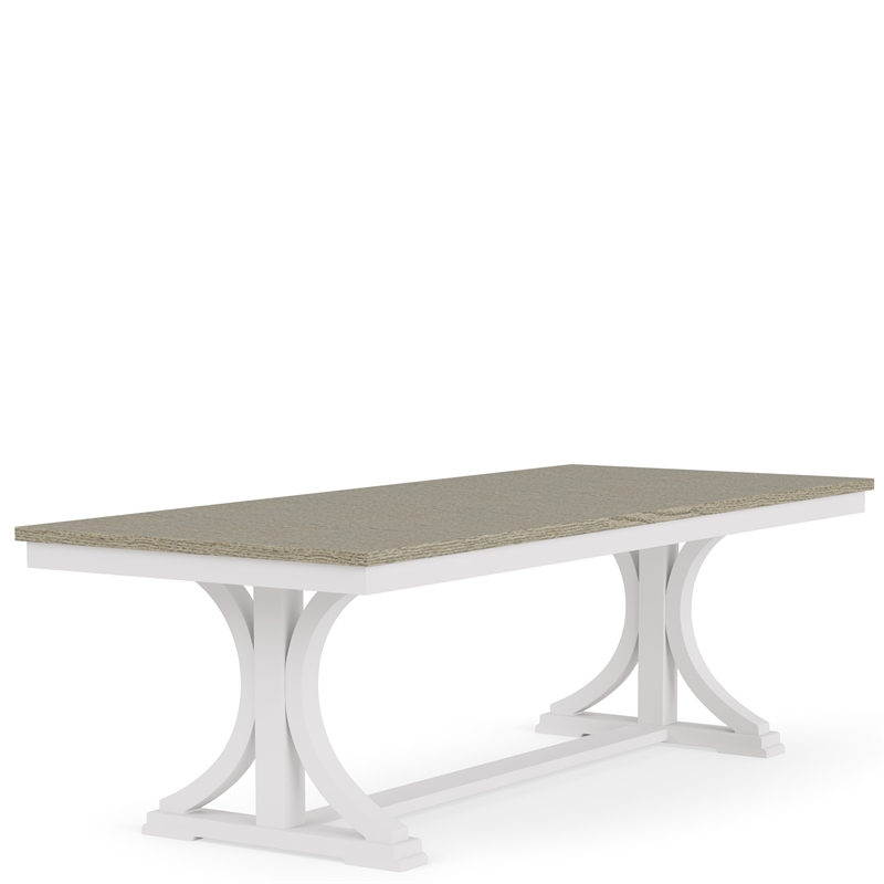 Riverside Furniture Cora Wood Trestle Dining Table in Cloud White and Fog Gray
