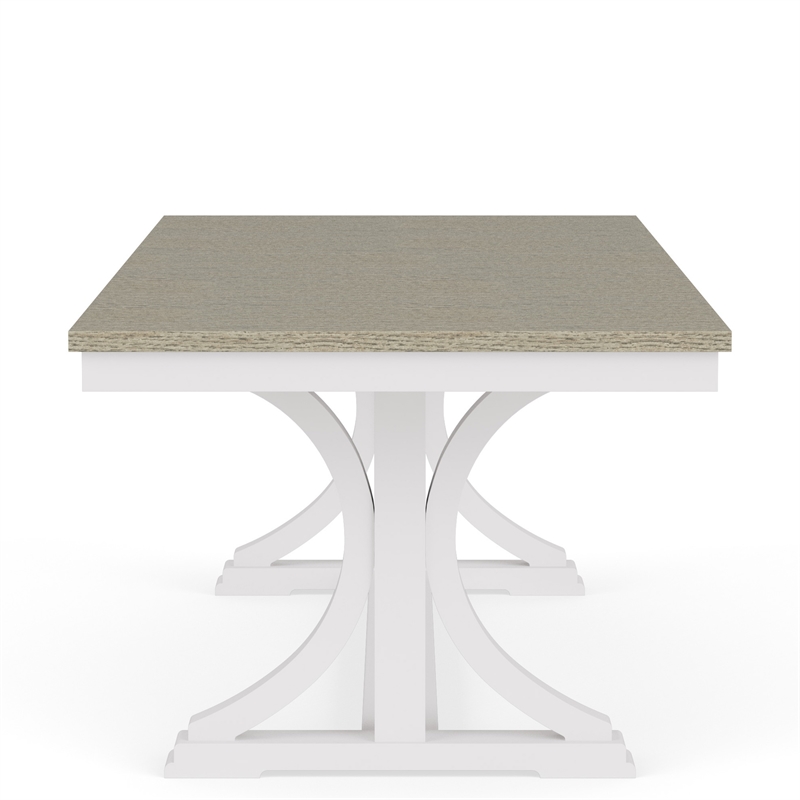 Riverside Furniture Cora Wood Trestle Dining Table in Cloud White and Fog Gray
