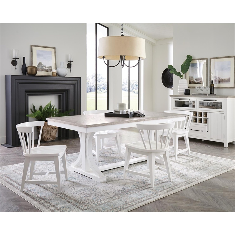 Riverside Furniture Cora Wood Server in Cloud White and Fog Gray