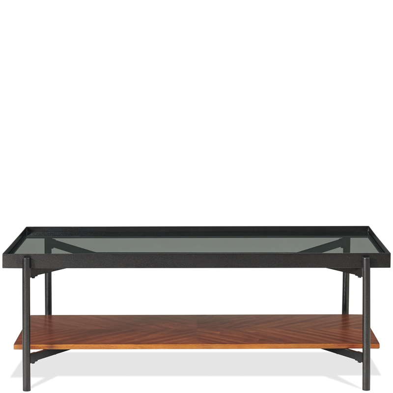 Riverside Furniture Lennox Rectangular Glass Top Coffee Table in Rosewood