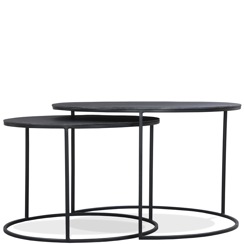 Riverside Furniture Declan Aluminum Round Nesting Coffee Table in Charcoal