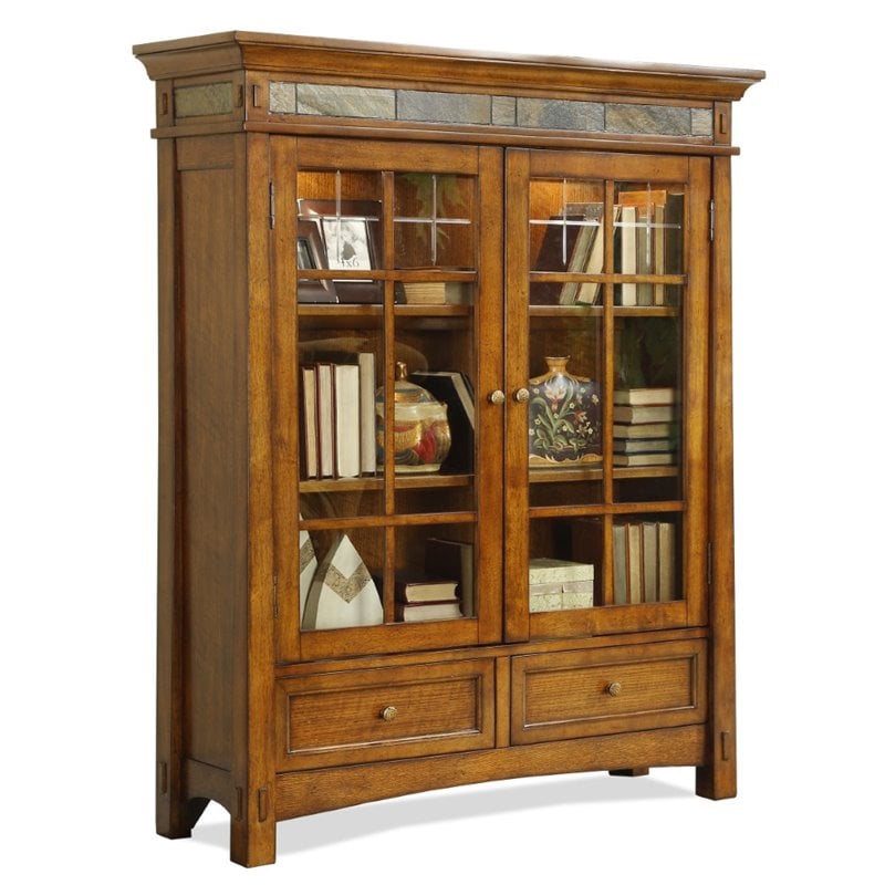 Riverside Furniture Craftsman Home Door Bookcase in Americana Oak