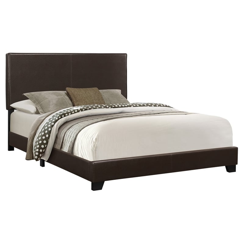 Bed Queen Size Platform Bedroom Frame Upholstered Pu Leather Look Brown