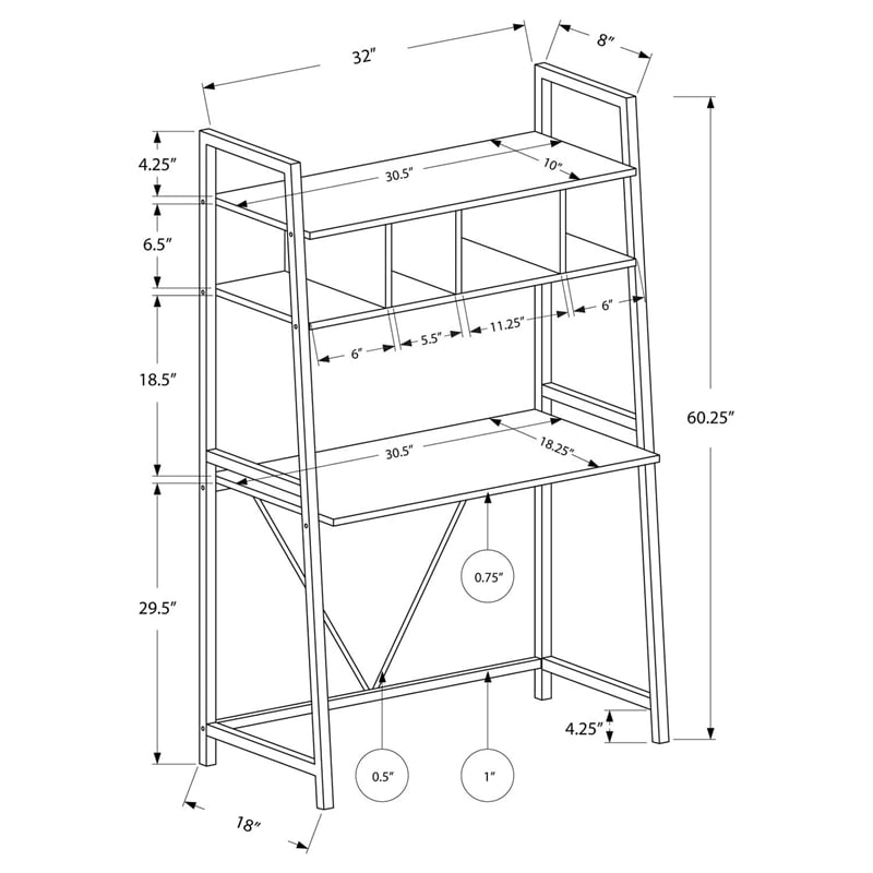 Computer Desk Home Office Laptop Leaning Storage Shelves Work Metal White