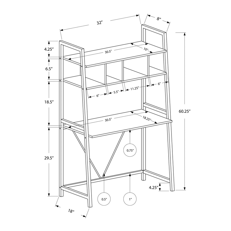 Computer Desk Home Office Laptop Leaning Storage Shelves Work Metal White