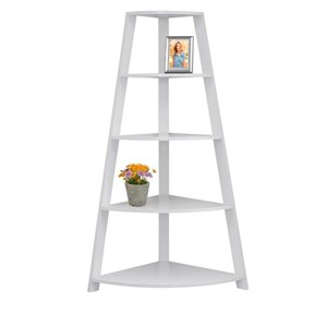Bookshelf Etagere Corner 4 Tier 60&quotH Office Bedroom Laminate White